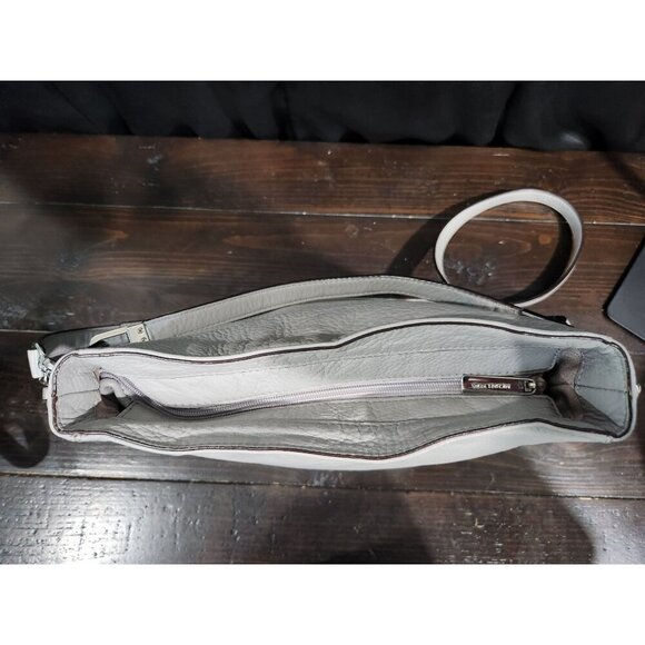 Michael Kors Medium Hammered Leather Messenger Crossbody Purse in Dove Gray - Picture 6 of 7